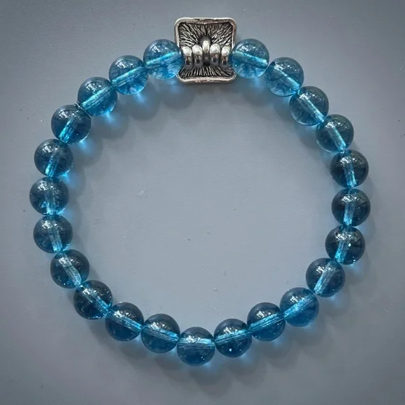 Dark Blue Crystal Handcrafted Beaded Bracelet with Silver Accent - Picture 2 of 7